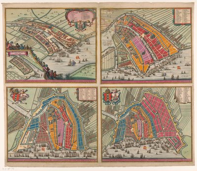 Čtyři mapy Amsterdamu od roku 1400 do roku 1612 Amsteldam soo it self has been omhaynt (...) (titul on object) Amsterdam zvětšený podruhé byl poprvé rozšířen o Steene Mueren inden jaere 1482 (...) (název na objektu) Amsteldam čtvrtý od Pieter Hendricksz. Schut (possibly)