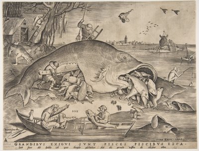 Velké ryby jedí malé ryby, 1557 od Pieter Heyden van der