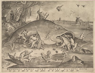 Velké ryby jedí malé ryby, 1557 od Pieter Heyden van der
