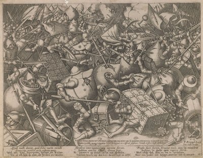 Boj pytlů peněz a pokladen, c. 1560 od Pieter Heyden van der