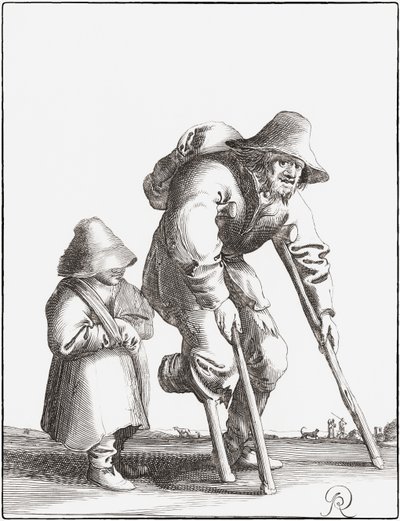 Zmrzačený žebrák s dítětem (rytina) od Pieter Jansz (after) Quast