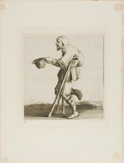 Lame Beggar Asking for Alms, od T is al verwart-gaern (To už je matoucí) od Pieter Jansz. Quast
