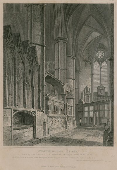 Pohled na jižní uličku ukazující Sebertův památník, Westminsterské opatství od Pieter Jansz. Quast