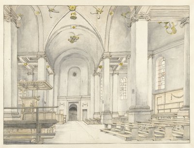 Pohled na hlavní loď Nieuwe Kerk, Haarlem, pohled na západ od Pieter Jansz Saenredam