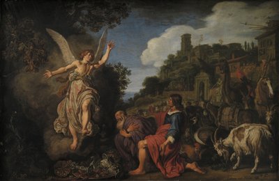 Anděl Raphael se rozchází se starým Tobitem a jeho synem Tobiášem od Pieter Lastman