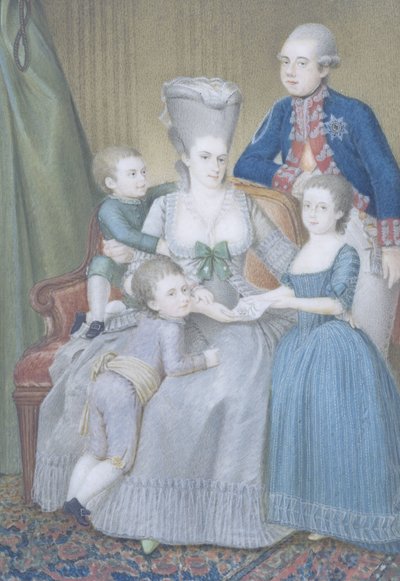 Willem V (1748-1806), princ z Orange-Nassau, se svou manželkou Frederikou Sophií Wilhelminou z Pruska a jejich dětmi Frederica Louisa Wilhelmina, Willem Frederik a Willem George Frederik od Pieter Lesage