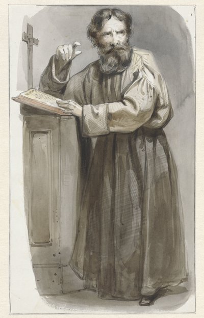 Stojící duchovní u řečnického pultu s krucifixem a biblí od Pieter Marinus van de Laar (attributed to)