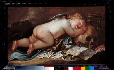 Miluji spánek na smrtelné hlavě. Obraz (Vanite) od Pietera Moninckxe (1606 - 1686) Ec. Podvod. od Pieter Moninckx