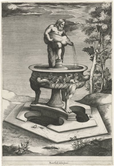 Fontána s Silenus v zahradách Palazzo Cesi ve Vatikánu od Pieter Perret
