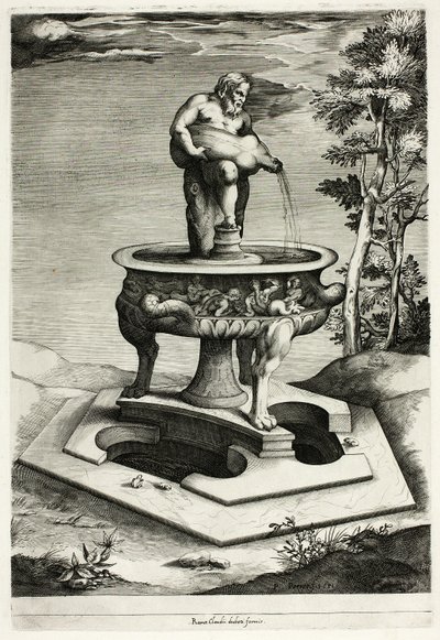 Fontána s Silenus v zahradě paláce Cesi nedaleko Říma od Pieter Perret
