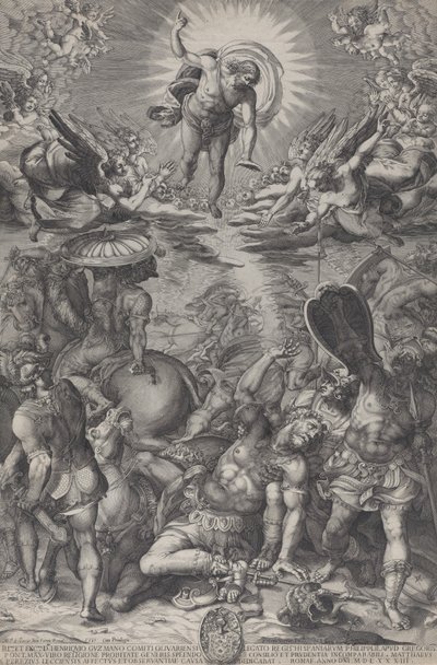Obrácení Saula, který leží na zemi obklopen koňmi a vojáky jako Kristus..., 1583 od Pieter Perret
