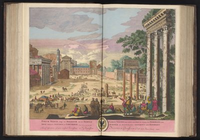 Forum Romanum v Římě Forum Nerva, imp a Boarium v ​​něm Chrám Jupitera Stator Saturn a Concord (...) (název na objektu) od Pieter Schenk (I)