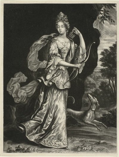 Anne Catharine Mouy, hraběnka zBroglie, jako bohyně Diana od Pieter Schenk
