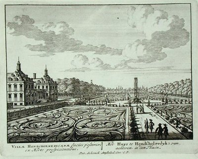 Zahrada na Honsholredyku, z „Admirandorum Quadruplex Spectaculum“, od Jana van Calla (1656-1703), vydaného před rokem 1715 (rytina) od Pieter Schenk