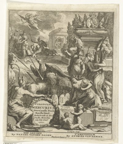 Titulní strana pro evropský Merkur z roku 1702 Evropský Merkur, třináctý díl, první díl. Obsahující šest prvních měsíců roku 1702 (název na objektu) od Pieter Sluyter