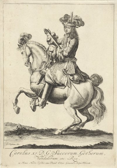 Jezdecký portrét švédského krále Karla XI od Pieter Stevens (vermeld in 1689)