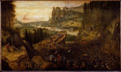 Bitva mezi Filištíny a Izraelity: Saul a jeho panoš jsou vrženi na svůj meč. (malování od Pieter Bruegel the Elder
