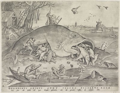 Velké ryby jedí malé ryby, vyryl Pieter van der Heyden, 1557 od Pieter The Elder after Brueghel