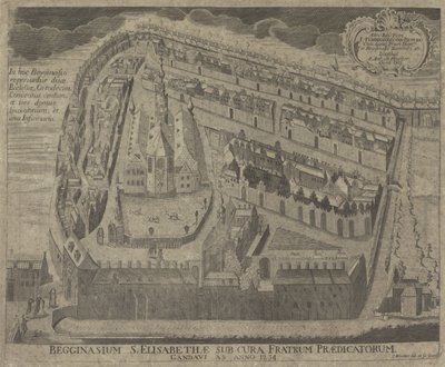 Gezicht op het Sint-Elisabethbegijnhof en de Sint-Elisabethkerk te Gent Begginasium sv. Alžběty v péči bratří kazatelů z Gentu z roku 1234 (titul na předmětu) od Pieter Wauters