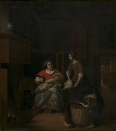 Žena v domácnosti poučující svou služku od Pieter de Hooch