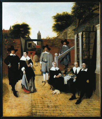 Skupinový portrét buržoazní rodiny z Delftu (olej na plátně, kolem roku 1662) od Pieter de Hooch