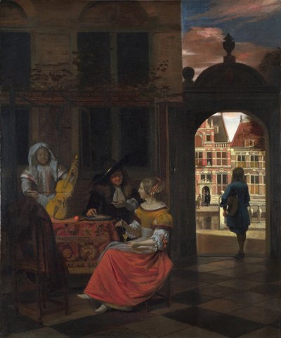 Hooch, Pieter, de (1629-1684) Hudební večírek na nádvoří Olej na plátně 1677 Národní galerie, Londýn 83,5x68,5 od Pieter de Hooch