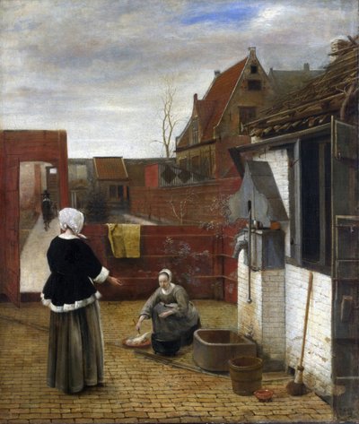 Hooch, Pieter, de (1629-1684) Žena a její služka na nádvoří Olej na plátně cca 1661 Národní galerie, Londýn 73,7x62,6 od Pieter de Hooch