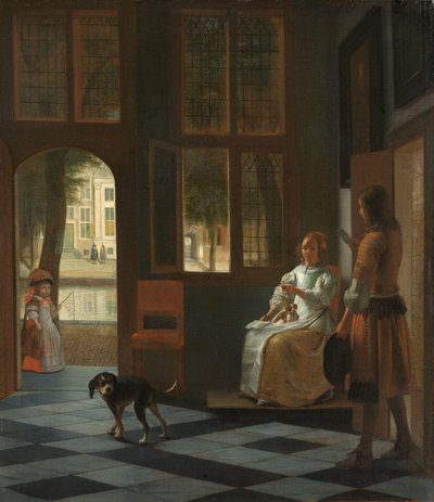 Muž předávající dopis ženě ve vstupní hale domu, 1670 od Pieter de Hooch