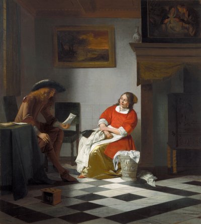 Muž čte ženě dopis od Pieter de Hooch