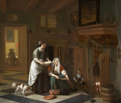 The Fireside, cca 1670-1675 (olej na plátně) od Pieter de Hooch