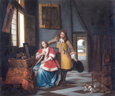 Vetřelec: Dáma na záchodě, překvapená svým milencem od Pieter de Hooch