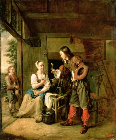 Válečník a služebník, 1653 od Pieter de Hooch