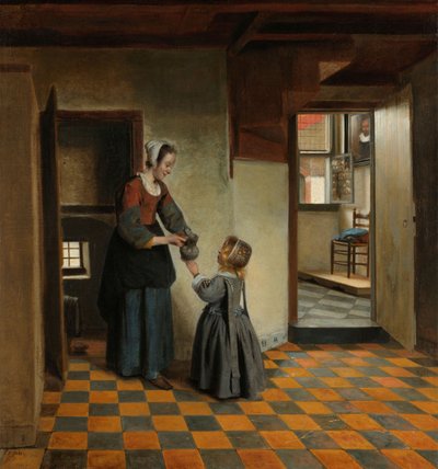 Žena s dítětem ve spíži, kolem 1656-60 (olej na plátně) od Pieter de Hooch