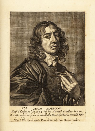 Portrét Simona Bosbooma, holandského architekta zlatého věku a spisovatele od Pieter de II Jode