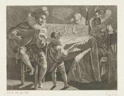 Společnost vyrábějící hudbu za svitu pochodní, asi 1600 od Pieter de Jode (I)
