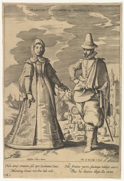 Zvláštní postoj Portugalců z Módy různých národů.n.d. od Pieter de Jode I