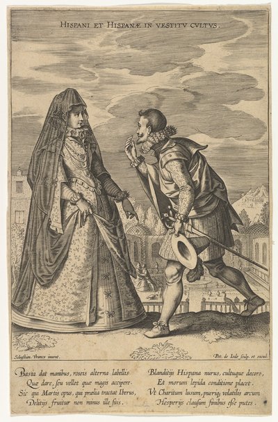 Španělé a Španělé v uctívání šatů, z Fashions of Different Nations.n.d. od Pieter de Jode I