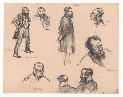 Portréty poslanců J.H.L. Haffmans, B.H. Heldt, R.P. Mees, generál A.E. Reuter, kapitán H. Seret a F. Lieftinck od Pieter de Josselin