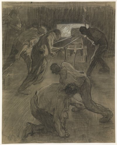 Šest dělníků při práci ve vysokých pecích od Pieter de Josselin