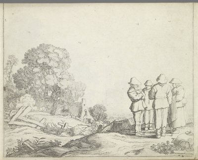 Krajina se třemi farmáři a farmářovou ženou Krajiny s postavami (název série) Zrcadlo přírody a škola kreslení (...) (název série) od Pieter de Molijn
