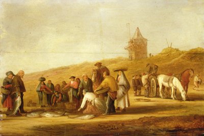 Rybáři prodávají svůj úlovek na pláži (olej na plátně) od Pieter de Neyn