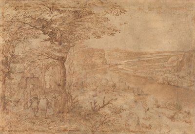 Krajina s poutníky (pero a hnědý inkoust na papíře) od Pieter Bruegel the Elder
