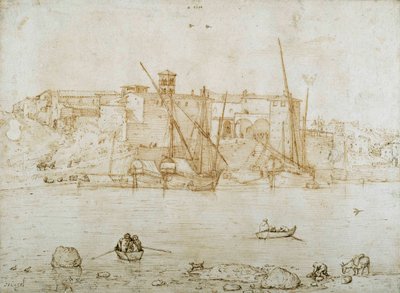 Pohled na Ripa Grande, Řím, cca 1552 (pero a inkoust na papíře) od Pieter Bruegel the Elder