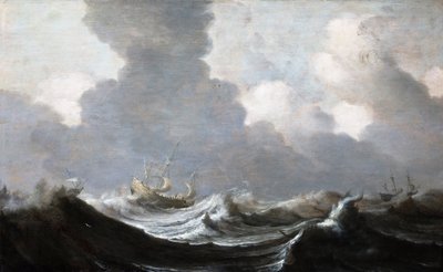 Čtyři lodě běžící před vichřicí, 1630 od Pieter the Elder Mulier