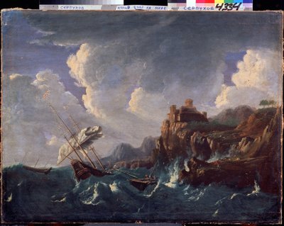 Rozbouřené moře. Rozbouřené moře. Obraz Pietera Muliera II. mladšího (nebo Pietro Mulieribus nebo Pietro Cavaliere Tempesta) (1637-1701). Nizozemské umění, barokní styl. Olej na plátně. Státní muzeum historie a umění, Serpukhov (Serpukhov). od Pieter the Younger Mulier