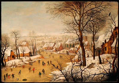 Zimní krajina s bruslaři a pastí na ptáky od Pieter Brueghel the Younger