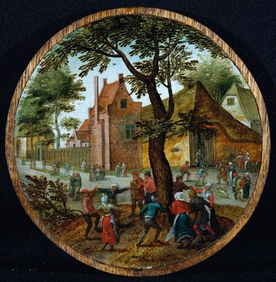 Rolníci tančící kolem stromu ve vesnické ulici, 1625 od Pieter Brueghel the Younger