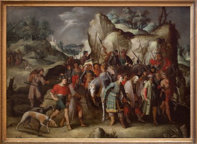 Svatý Pavel vede po svém obrácení do Damašku (Sýrie). Tento obraz přímo z rytiny od Lucase de Leiden (1509) představuje epizodu po pádu koně Saula de Tarsus, který se poté, co byl terasový, stal svatým Pavlem. od Pieter the Younger Brueghel