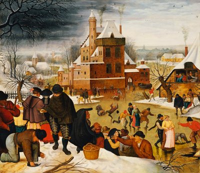 Měšťanské bruslení na hradním příkopu (olej na panelu) od Pieter the Younger Brueghel