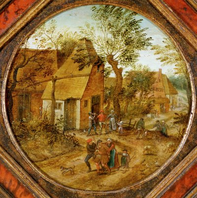 Vesnická ulice se zemědělci (malba na dřevě) od Pieter the Younger Brueghel